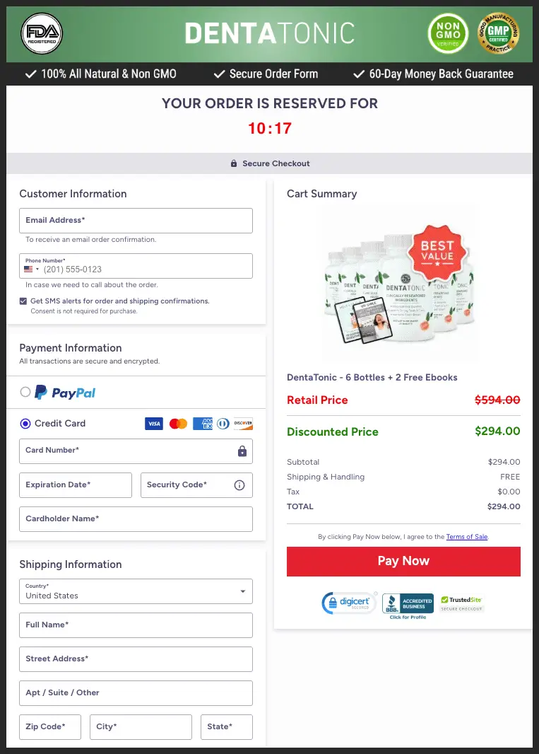 DentaTonic Order Page